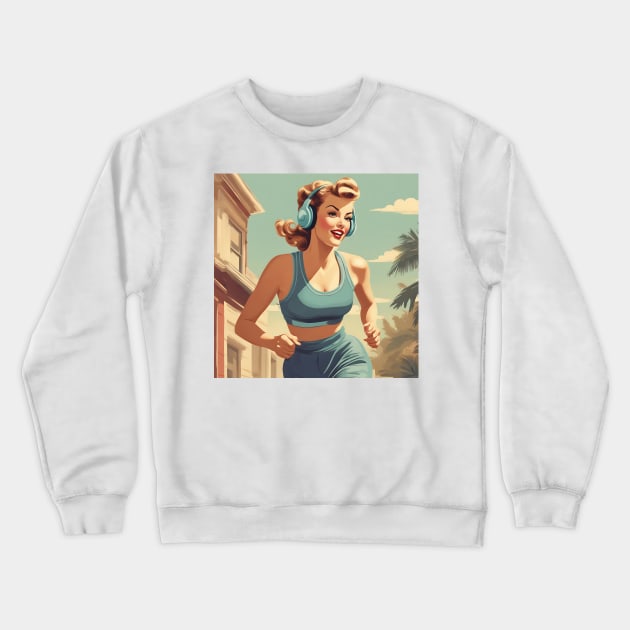 Fitness Bombshell Jogging Vintage Art Pin Up Pace Crewneck Sweatshirt by di-age7